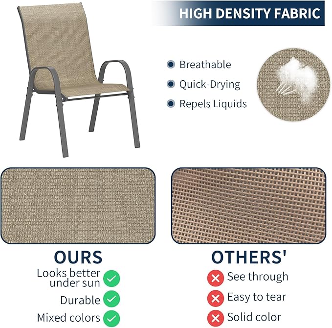 Amopatio Patio Chairs Set of 8, Outdoor Stackable Dining Chairs for All Weather, Brown, Breathable Garden Outdoor Furniture for Backyard Deck