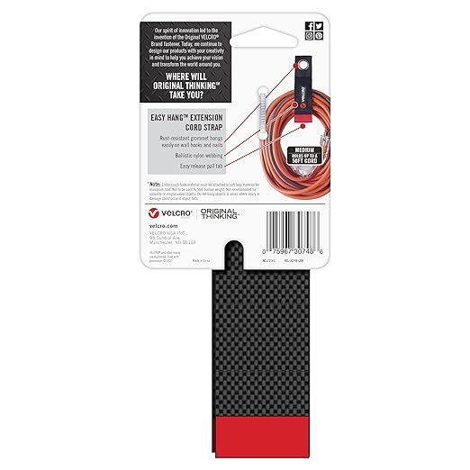 VELCRO Brand Heavy Duty Extension Cord Holder Organizer | Holds 75 Pounds, Storage Straps Hang Easily on Hooks or Nails | Perfect for Garage Organization | 2pk, Size Med 14in, Black