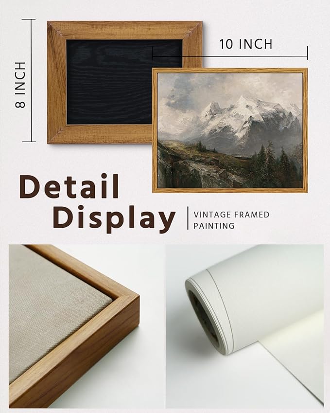 VIYYIEA Vintage Nature Framed Wall Art, The Alpine Pastures Paintings Art Decor Room Aesthetic, Canvas Print Artwork, Mountain Landscape Wall Picture for Bedroom Bathroom Office, 8X10 Inch