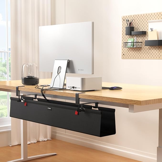 No Drill Under Desk Cable Management Tray, 36" Cord Management Tray with Cable Loop, Upgraded Oxford Fabric Wire Management for Standing Desk - No Damage to Table