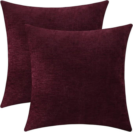 Jeneoo Burgundy Red Decorative Throw Pillow Covers Soft Chenille Comfy Square Couch Cushion Cases for Living Room Sofa Decor (Set of 2, 20 x 20 Inches)