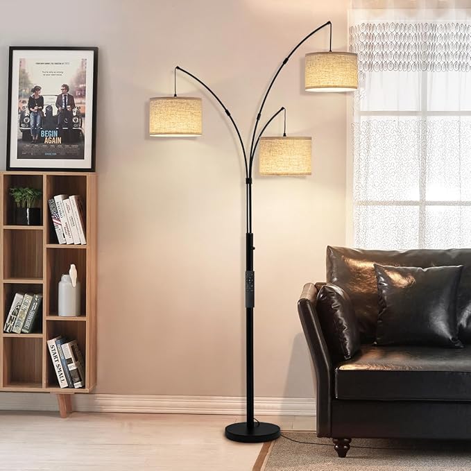 Arc Floor Lamp, 3 Light Floor Lamp with Remote, 2400LM Super Bright Tall Standing Lamp with 3 Color Temps & Dimmable, 80" Mid Century Tree Floor Lamps for Living Room, Bedroom, Office