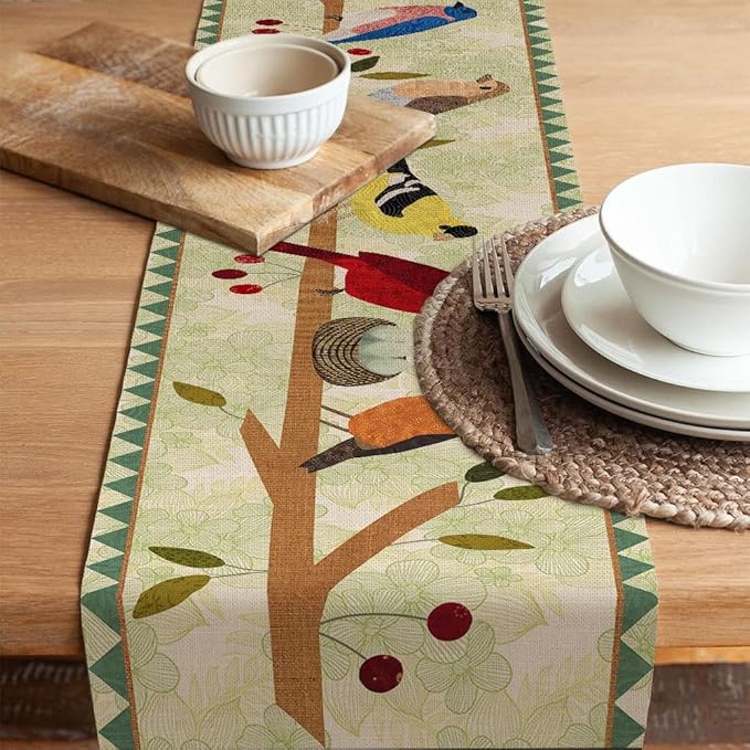 Seliem Summer Tree Branches Birds Table Runner, Cardinal Home Kitchen Dining Decor, Spring Seasonal Farmhouse Decorations Indoor Outdoor Party Supply 13 x 90 Inch