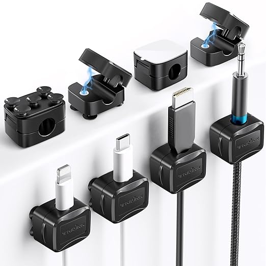 6-Piece Magnetic Cable Clips Set with 6 Silicone Suction Cups for Cable Management | Magnetic Cord Holder and Organizer Keeper for Home Office, Desk, Phone, Car, Wall, and Nightstand