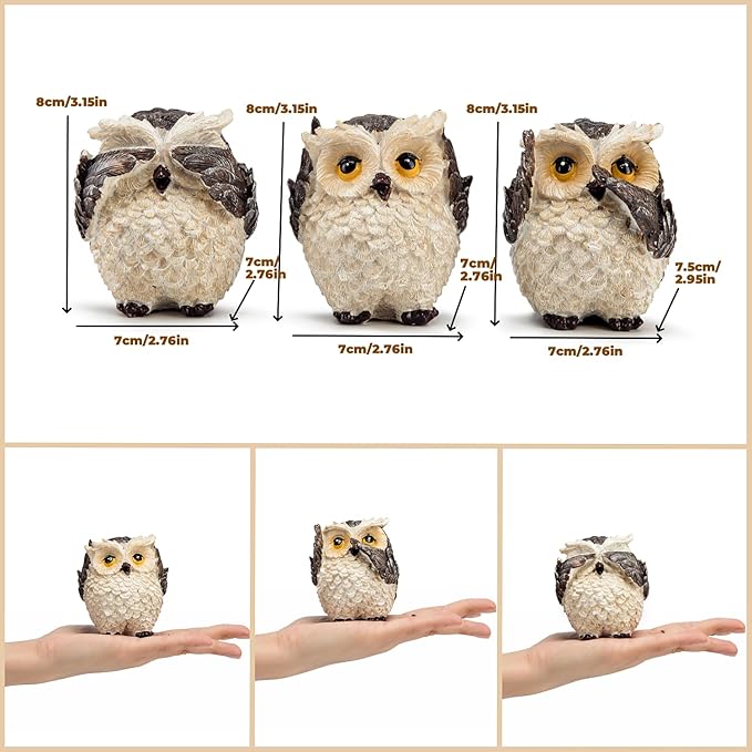 3 Wise Owl Statues, Adorable Owl Figurine for Shelf Decor, Retro Bird Sculpture Animal Decor for Living Room Bedroom Tabletop Mantel, Gift for Women Bird Lover, See No Evil Hear No Evil Speak No Evil