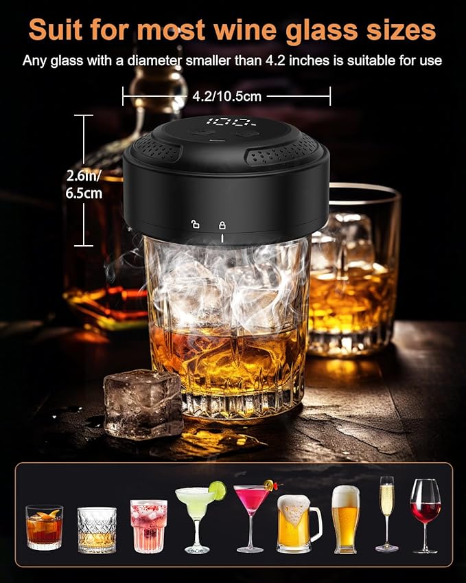 Electric Whiskey Smoker Kit, Old Fashioned Smoker Kit with 6 Wood Chips, Built-in Lighter & Ambient Light, Gifts for Men Dad Husband Whiskey Lovers (Birthday/Christmas)