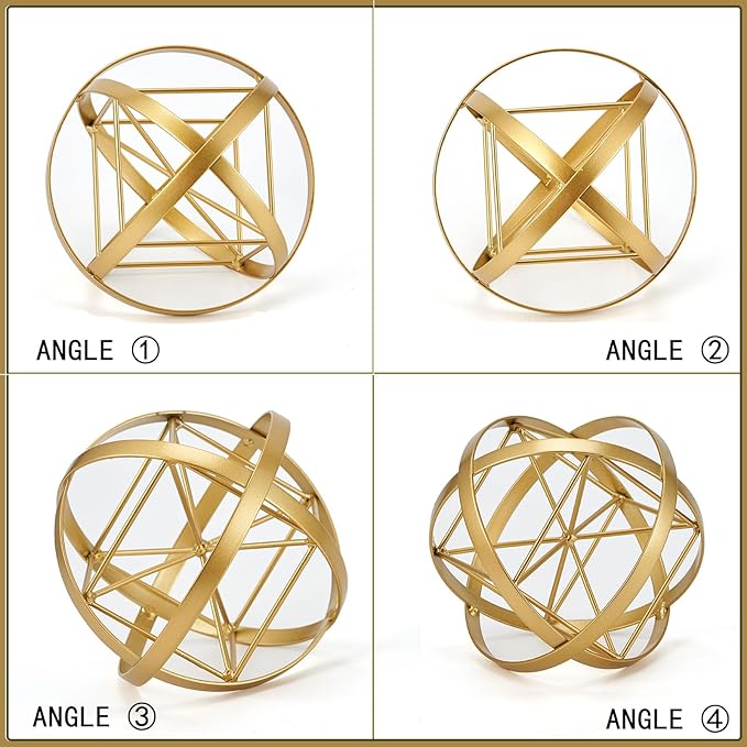 7 inches Metal Geometric Abstract Sculpture， Metal Geometric Sculpture Decor Sphere, Tabletop Decor for Living Room,Study,Bedroom,Modern Home Decor Accents