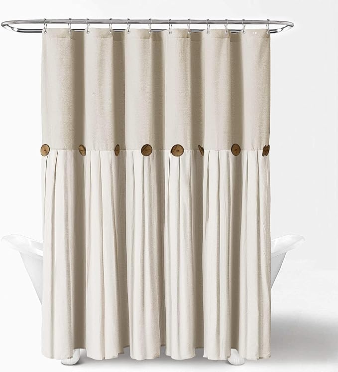 Awellife Extra Long 84 Inch Farmhouse Cream Shower Curtain Button Linen Textured Woven Fabric,Country Style (Linen & Cream, 72" W x 84" L)