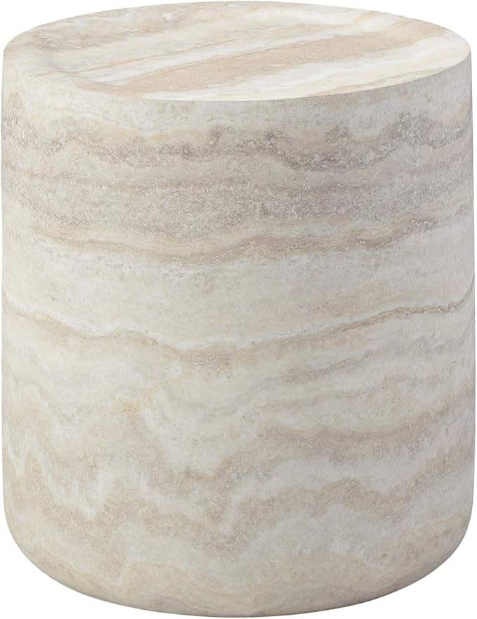 Marble Coffee Table, Modern Round Coffee Table, Circle Drum Coffee Tables, Fiberglass Center End Table for Living Room Apartment Office, No Assembly (15.74" Faux Marble)