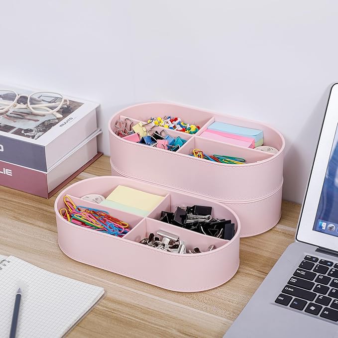 Yesesion Large Cable Storage Organizer with Lid, Plastic Cord Box with 20pcs Wire Ties, Desk Drawer Tray for Phone Chargers, Power Cords, Electronics Accessories, Jewelry, Art Craft (Pink)