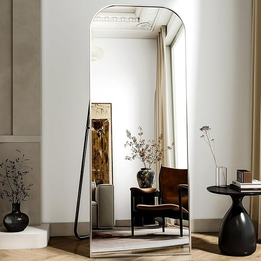 56x21 Inch Full Length Mirror - Large Floor Standing & Wall Mountable Full Body Mirror with Sturdy Aluminum Frame, Arched Top Design, Freestanding or Hanging for Bedroom, Living Room, Cloakroom,Silver