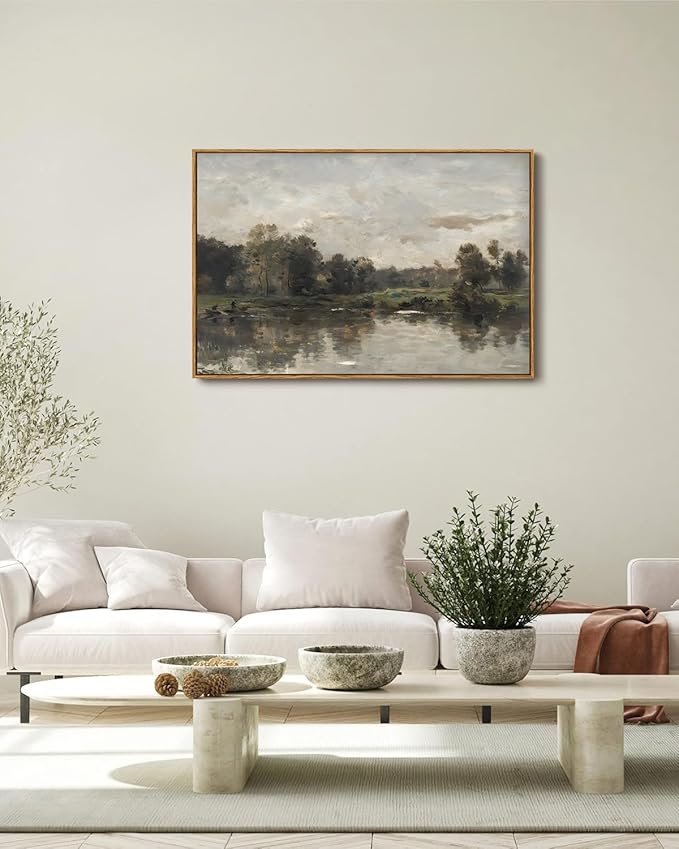 KISSFOX Framed Vintage Landscape Wall Art Natural Scenery Canvas Prints Colorful Painting Artwork Rustic Farmhouse Pictures Decor Living Room Office Bedroom Bathroom Kitchen