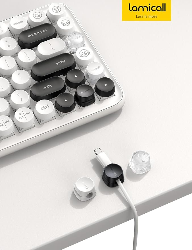 8Pack Cord Organizer [1s Lock] Spring Cable Management Clips - Lamicall Desk Cord Holder, Adhesive Cute Round Cable Clip, Phone Charger Wire Organizer Keeper for Nightstand Car Office Accessory, White