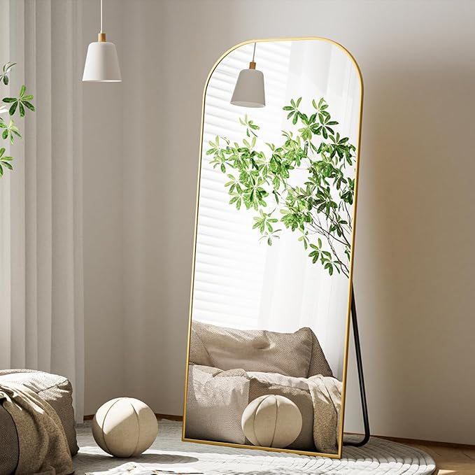 Koonmi Full Length Mirror, 71"x26" Mirror Full Length with Stand, Gold Domed Top Square-Edged Floor Mirror with Aluminum Alloy Frame for Bedroom Living Room