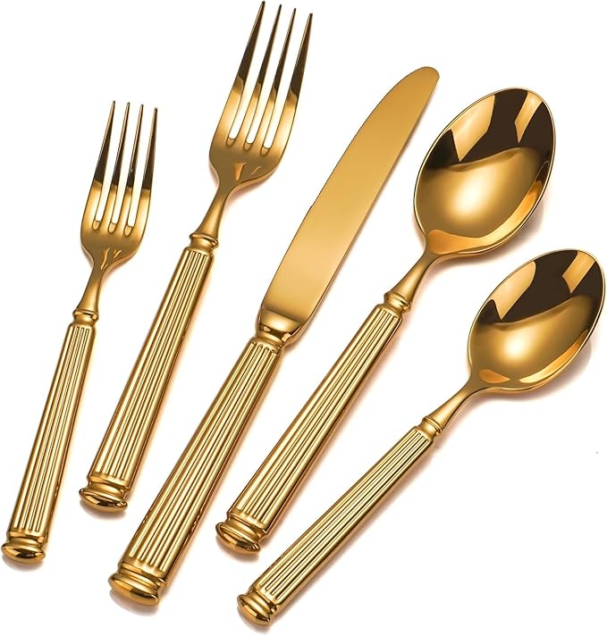 60-Piece Extra Thick Flatware Set, Heavy Duty Gold Silverware Set for 12, 18/10 Stainless Steel Flatware, Perfect for Weddings, Gift, Everyday Use