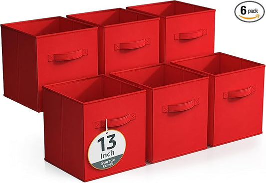 Sorbus Fabric Storage Cubes - 6 Foldable Storage Bins for Organizing Pantry, Cubbies, Toy Box - Clothes Storage & Closet Organizer - 13 Inch Collapsible Cube Baskets for Shelves with Handle