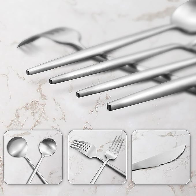 20-Piece Stainless Steel Silverware Set - Tableware Cutlery for 4, Satin Finished & Dishwasher Safe
