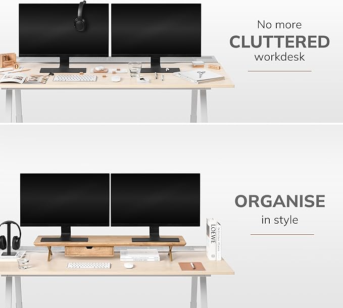 Anji Mountain Monitor Stand - Desktop Organizer & Laptop Riser, Ergonomic Monitor Riser, Space-Saving Monitor Stand for Desk, Durable Construction, Easy Assembly, Ideal for Home & Office,Natural