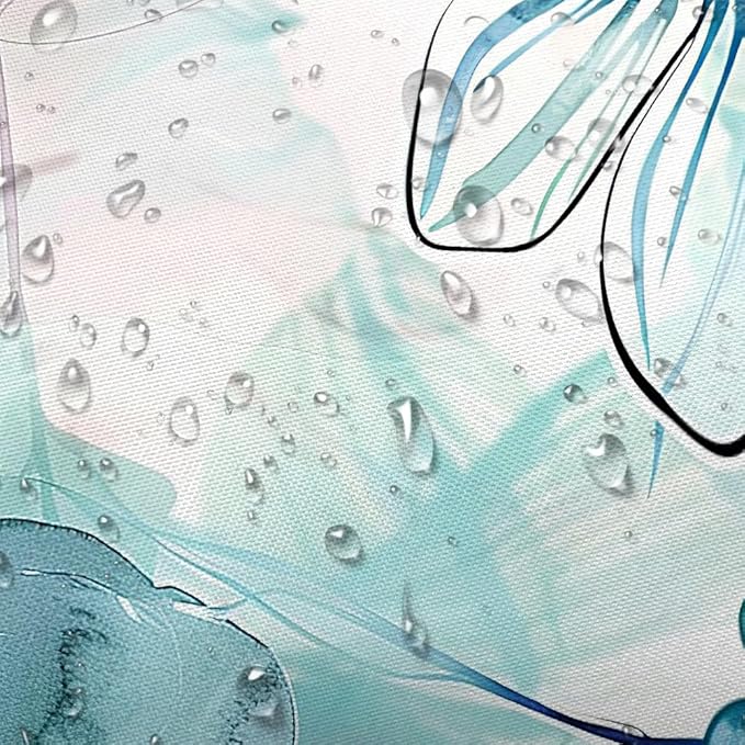 Sanzugh Teal Floral Shower Curtain, Boho Emerald Sage Hunter Olive Green Blue Abstract Flowers Art Cute Fabric Shower Curtains Set for Bathroom Decorative with Hooks 72 X 72 inch Spring Bath Decor