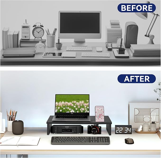 21" Monitor Stand Riser with Phone Holder, Monitor Stand for Desk, Computer Monitor Stand, Desk Shelf for Top of Desk, Desktop Organizer for Laptop, Printer, TV