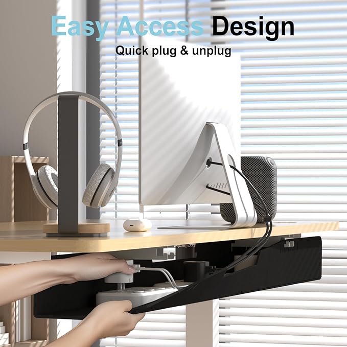 Upgraded 47.2" No Drill Under Desk Cable Management Tray, Felt Cord Organizer for Table, Cord Management Tray with Adhesive/Screw Mount, Wire Organizer for Office Home Workspace Desk