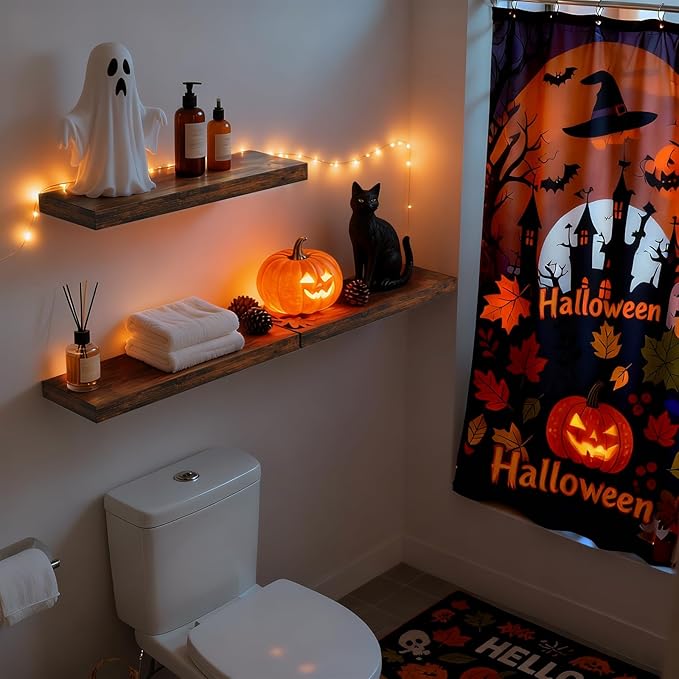 BAYKA Floating Shelves Bathroom for Wall – Shelf Over Toilet Farmhouse Rustic Wood for Bedroom, Kitchen, or Living Room Decor Organization, Halloween Decor Shelves – Rustic Brown, Set of 3