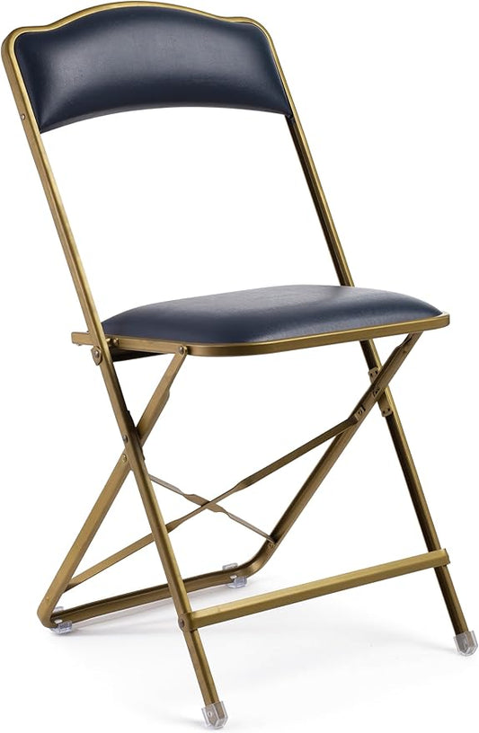 Folding Chairs with Padded Seats 4 Pack - Foldable Chair with Heavy-Duty Steel Frame, Elegant Party Bridge Chairs, Metal Folding Chair for Outside, Home, Office, Indoor & Outdoor Events - Gold/Navy