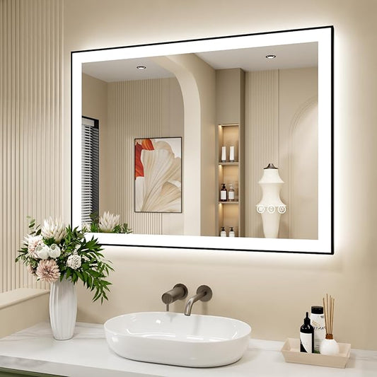 40x32 Inch LED Bathroom Mirror with Black Frame, Backlit and Front Lighted Bathroom Mirrors for Wall, Anti-Fog, Dimmable, Memory, Shatterproof, LED Vanity Mirror for Bathroom