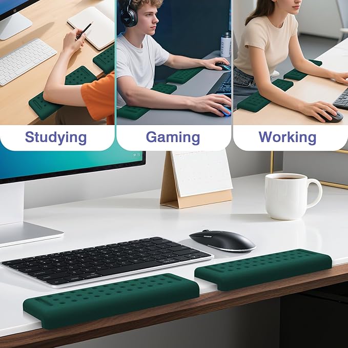 L-Shaped Desk Edge Cushion, 2 PCS Elbow Rest for Desk with Ergonomic Support, Memory Foam Elbow Pad & Arm rest for Palm, Wrist & Forearm, Non-slip & Separate Design, Office & Home, Dark Green