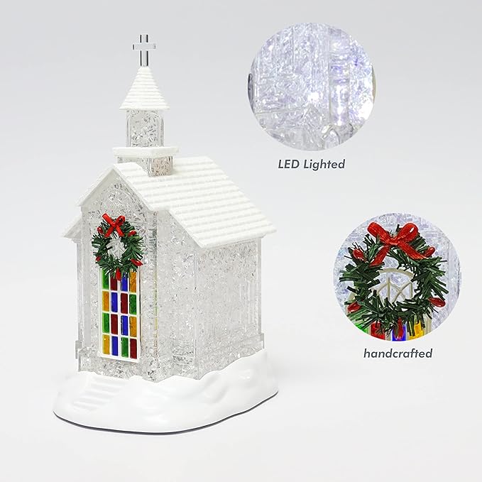 Christmas Tabletop Decor, LED Lighted Acrylic Christmas Chaple Church, Battery Operated (not Included) (10.8" H x 5.8" W x 6.5" D) by Moments in Time