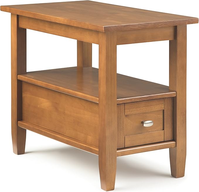 SIMPLIHOME Warm Shaker SOLID WOOD 14 inch Wide Rectangle Transitional Narrow Side Table in Light Golden Brown for the Living Room and Bedroom