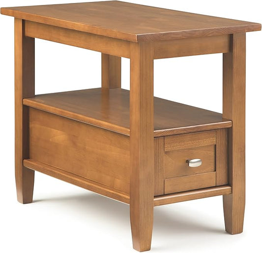SIMPLIHOME Warm Shaker SOLID WOOD 14 inch Wide Rectangle Transitional Narrow Side Table in Light Golden Brown for the Living Room and Bedroom