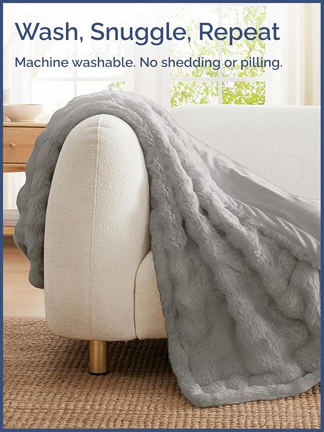 Fluffy Blanket Throw Size - Faux Fur Throw for Couch or Bed - Ultra Plush Soft Extra Thick Faux Fur Rabbit Blanket - Comfy, Fuzzy, Warm & Breathable - Luxury Minky Tie Dye Bedding - 50" x 60", Grey