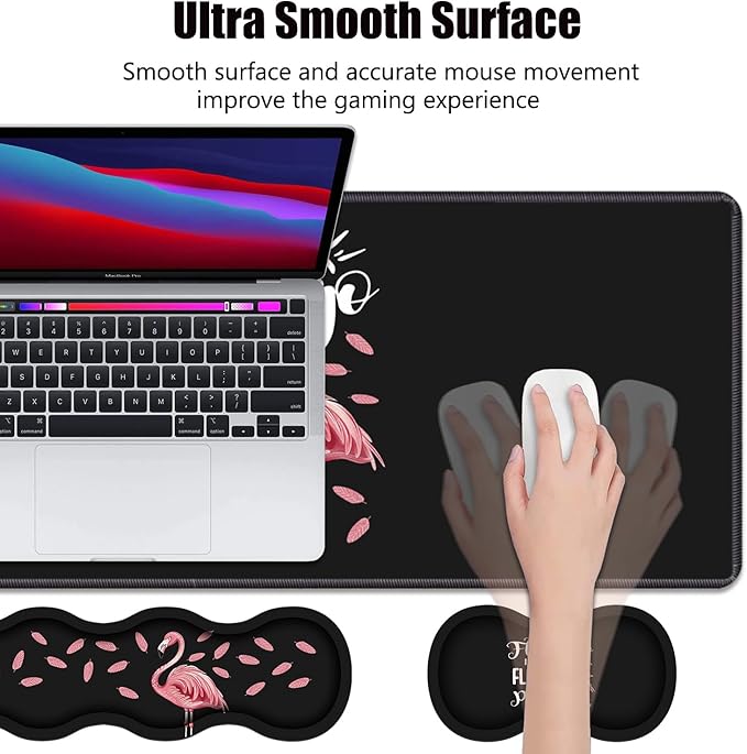 Ergonomic Memory Foam Mouse Pad Wrist Rest Set, Be a Flamingo in a Flock Pigeons Inspirational Quote Large Desk Pad + Keyboard Wrist Rest + Mouse Wrist Cushion + Coaster for Home Office Study Gaming