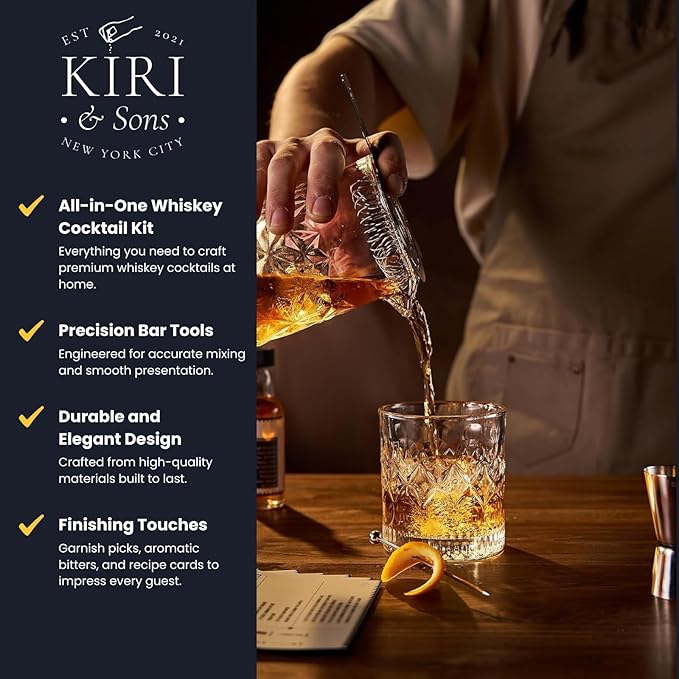 13-Piece Cocktail Shaker Set Bartender Kit+Bitters - Bar Mixing Stir Set with Whiskey Glass, Strainer, Jigger, Garnish Picks, Recipe Cards - Cocktails, Martinis, Manhattans & More