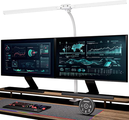 Desk Lamp with Clamp, 31.5" LED Desk Lamp for Home Office, 24W Double Head Desk Light, Dimmable & Color Temperature, Table Lamp with Remote Control, Brightest Computer Monitor Light