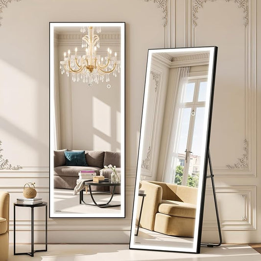 Kosmonia 72x28 Full Length Mirror, Dimmable 3 Color LED Light w/Light Memory, Distortion Free Silver Coating Mirror, HD Reflection &Anti Desilvering,Tempered Glass &Shatter Proof Film Doubles Safety