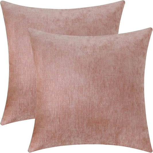 Jeneoo Blush Pink Decorative Throw Pillow Covers Soft Chenille Comfy Square Couch Cushion Cases for Living Room Sofa Decor (Set of 2, 18 x 18 Inches)