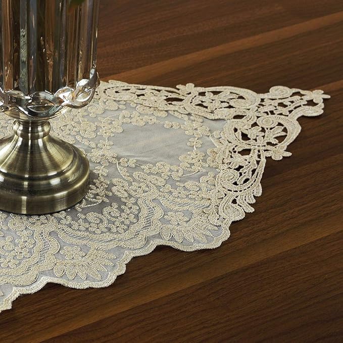 ARTABLE Rectangle Table Runner Lace Macrame Embroidered Table Runners with Exquisite Vintage Shabby Chic for Holiday Wedding Long Dinner Tables (Light Gold, 12 x 28 Inch)