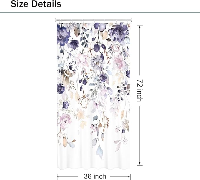 Floral Flower Shower Curtain 36Wx72L Inch Small Stall Purple Pink Leaf Rustic Girly Boho Wildflower Eucalyptus Botany Plant Bathroom Set Spring Bath Curtain Bathtub Accessories Home Decor