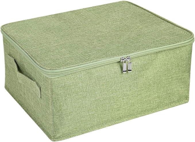 ANMINY Storage Bins with Zipper Lids 13 Qt Lidded Fabric Storage Boxes Baskets Cubes with Handles Collapsible Washable Cotton Linen Closet Shelf Clothes Organizer Containers - Green, Small