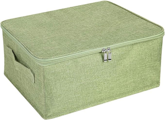 ANMINY Storage Bins with Zipper Lids 13 Qt Lidded Fabric Storage Boxes Baskets Cubes with Handles Collapsible Washable Cotton Linen Closet Shelf Clothes Organizer Containers - Green, Small