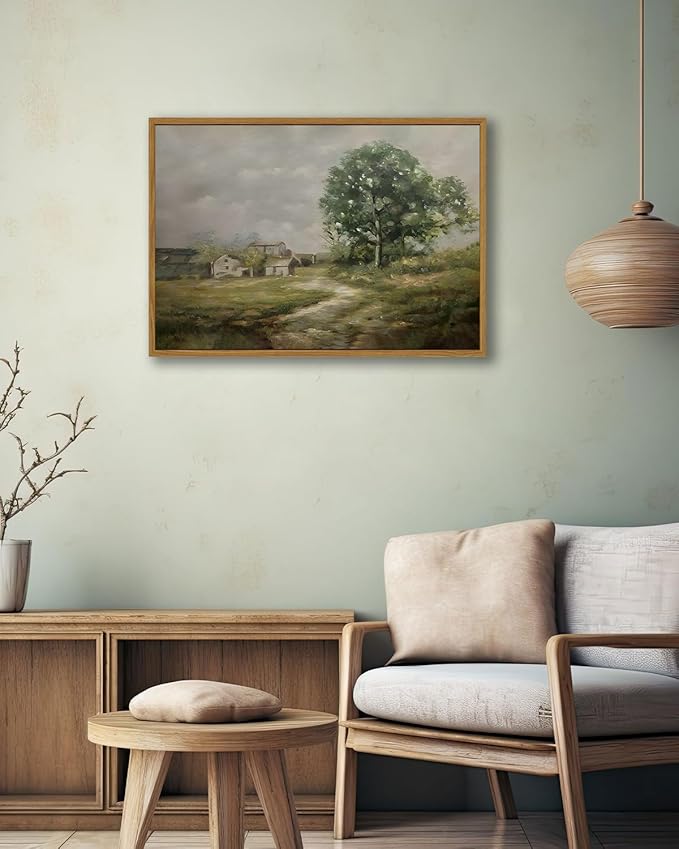 KISSFOX Vintage Farmhouse Landscape Canvas Wall Art Fall Rustic Countryside Framed Wall Art Autumn Cottagecore French Country Scenic Art Prints Artwork For Living Room Bedroom Kitchen