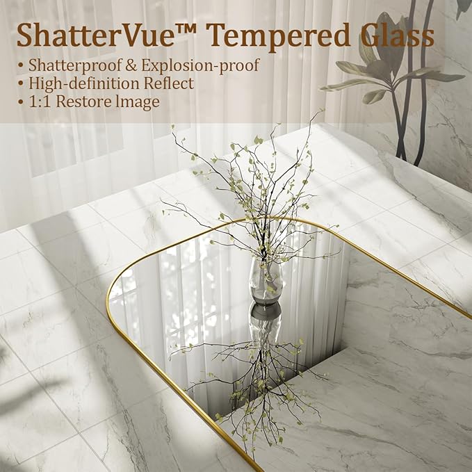 Koonmi Full Length Mirror, 71"x26" Mirror Full Length with Stand, Gold Domed Top Square-Edged Floor Mirror with Aluminum Alloy Frame for Bedroom Living Room