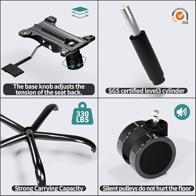 TRALT Office Chair - Ergonomic Desk Chair with Adjustable Lumbar Support, Mesh Computer Chair, Executive Chairs for Home Office Comfortable Lumbar Support (Black)