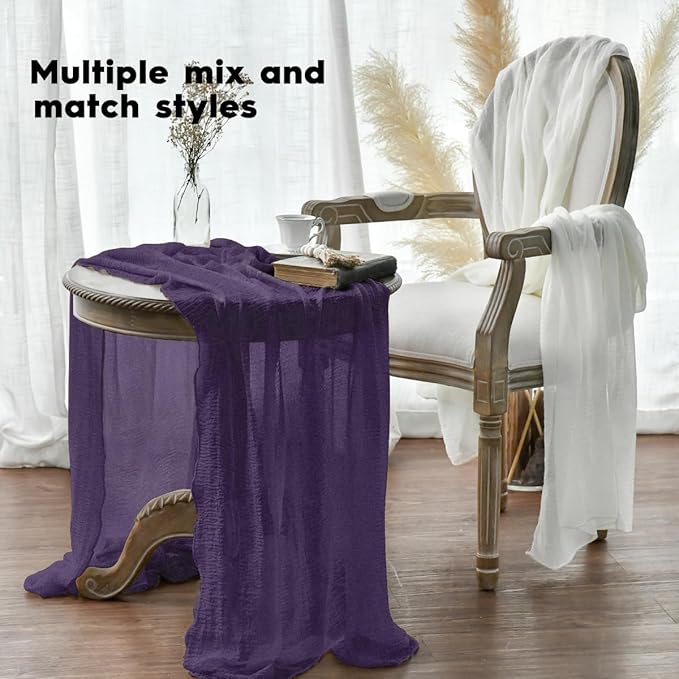 Artoid Mode Boho Cheesecloth Gauze Purple Wedding Table Runner, 120 Inch Seasonal Christmas Winter Fabric Kitchen Dining Holiday Table Decor for Home Party Indoor