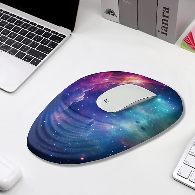 Ergonomic Mouse Pad Wrist Support, Mouse Pad with Wrist Rest, Entire Memory Foam & Non-Slip PU Base MousePads with Stepped-Wedge Design for Pain Relief, Desk, Office, Home, Galaxy