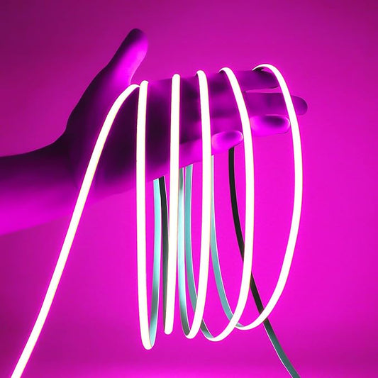 COB LED Strip Light, 16.4FT 12V Pink Narrow Width 5mm Super Bright CRI 90+ Dotless LED Tape Light, 400LEDs/M Cuttable Flexible Dimmable Light Strip for Indoor Home Decor (No Power Supply)