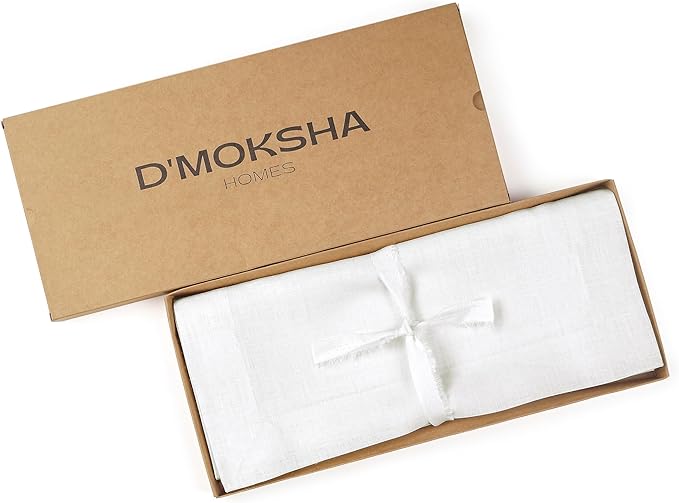 D'Moksha Homes Linen White Table Runner 120 Inches Long - 100% Pure Linen Dining Table Runner 14 x 120 Inch for Fall, Autumn and Halloween - Machine Washable
