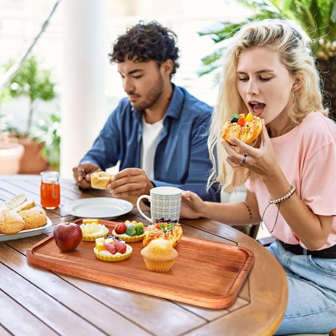 Medium Wooden Serving Trays for Party Long Charcuterie Boards Rectangle Acacia Wood Platter Fruit Dessert Tray for Food Dish Snack Cookie Appetizer Plates Cheese Board Kitchen Dinner Platters